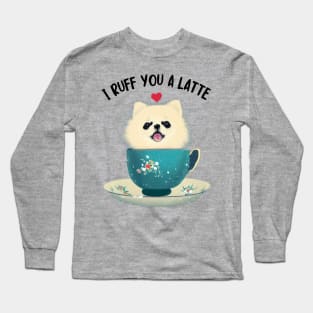 I Love Cutest Teacup Pomeranian Dog A Lot Cream White Pomeranian Puppy Long Sleeve T-Shirt